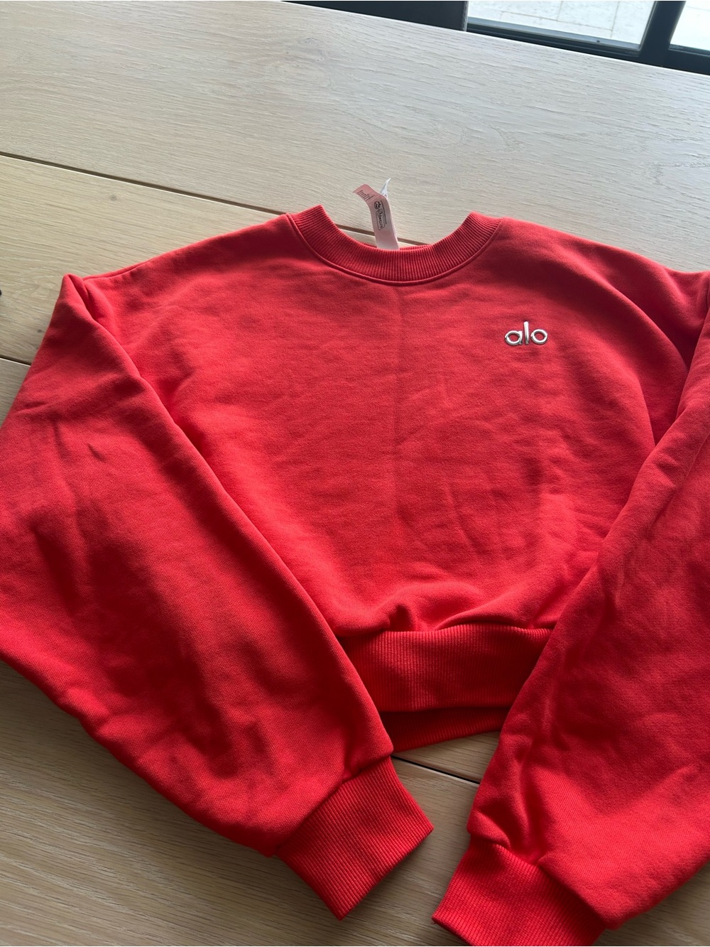 ALO Yoga Bright Red Ribbed Crewneck Sweatshirt - Picture 3 of 3